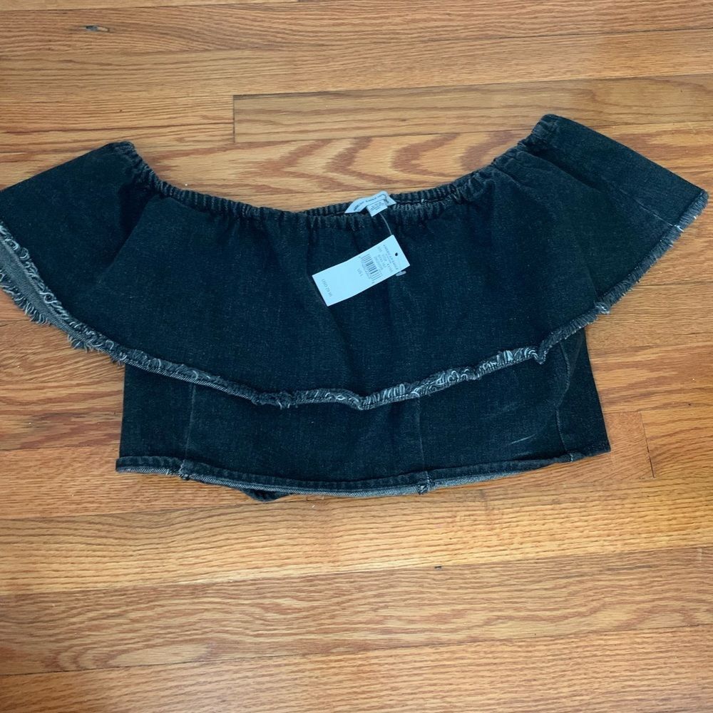 American eagle denim off the shoulder crop top L